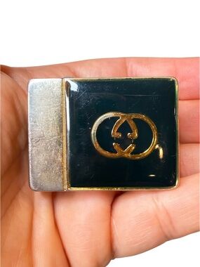 Vintage Gucci Green Enamel Belt Buckle Gold GG Logo Made in Italy